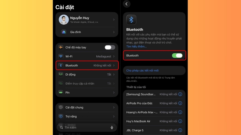 Tắt và bật lại Bluetooth trên iPhone 16