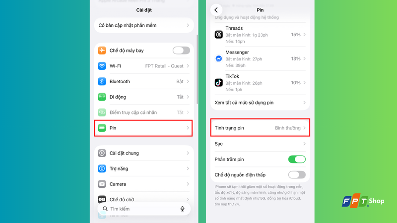 Kiểm tra tình trạng pin của iPhone