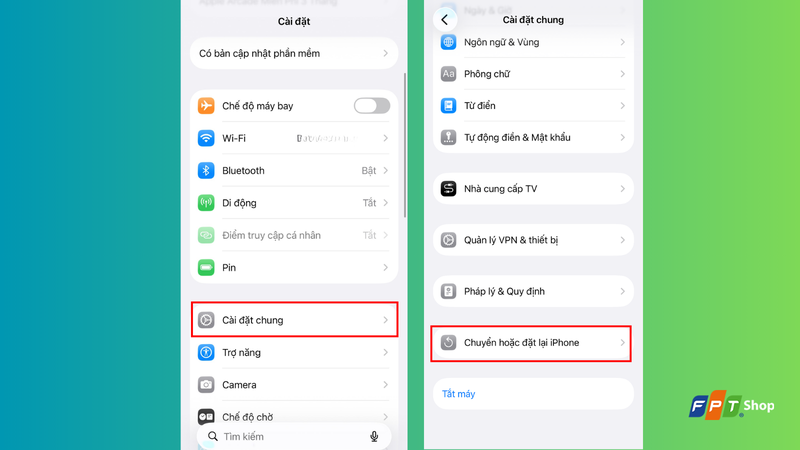 Chọn Chuyển hoặc đặt lại iPhone