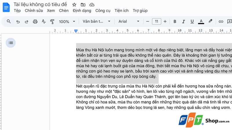 Bôi đen đoạn văn cần căn justify tại Google Docs