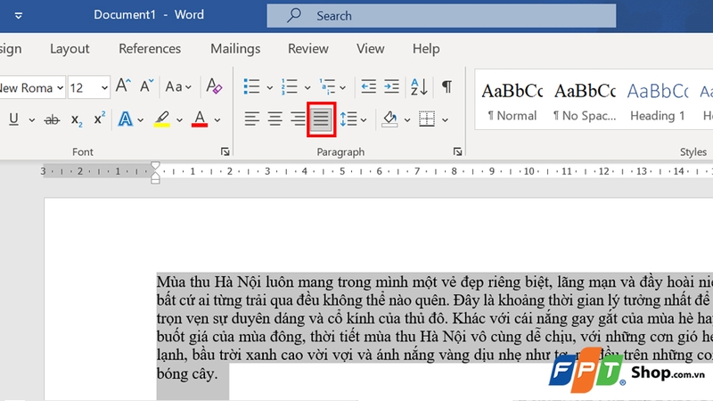 Nhấn vào biểu tượng justify