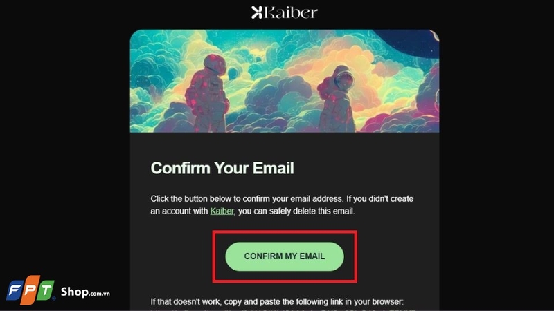 Email xác nhận tài khoản Kaiber AI