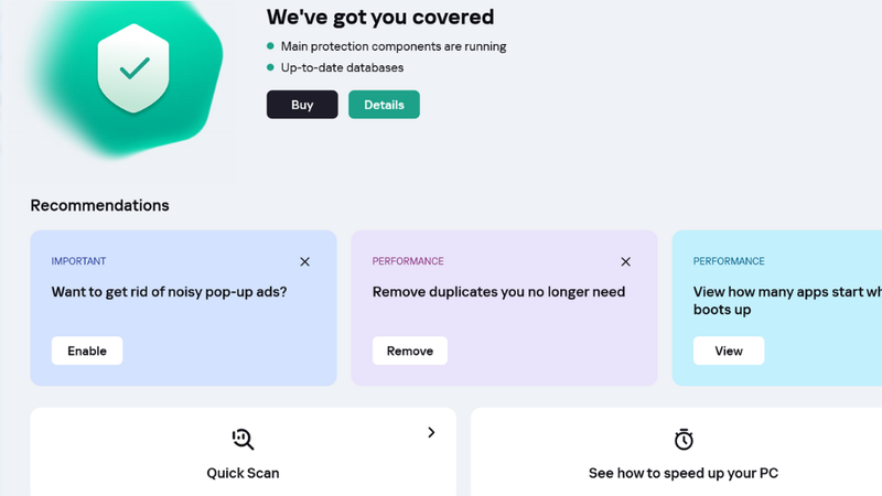 Màn hình sử dụng Kaspersky Antivirus