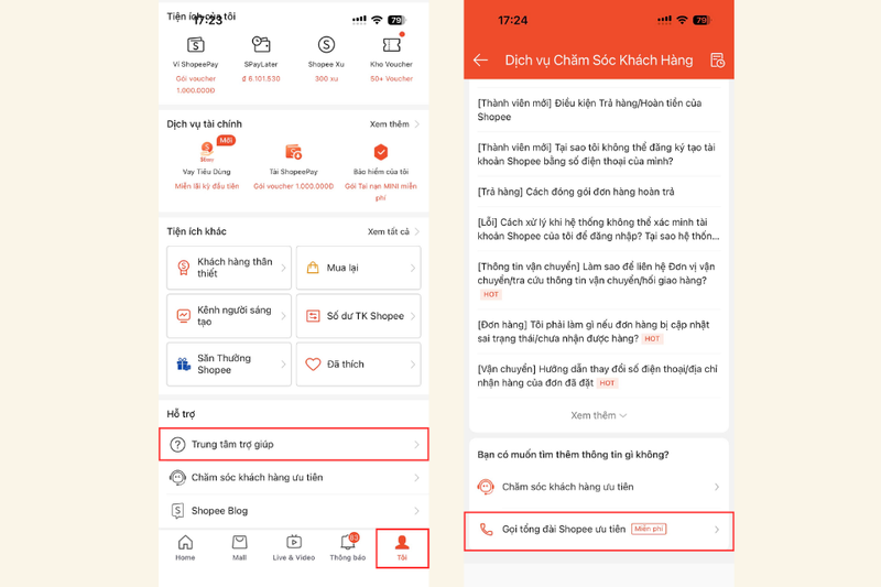 Liên hệ tổng đài Shopee