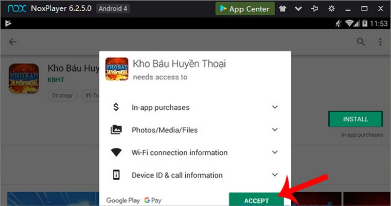 Chọn cài đặt và chấp nhận các điều khoản