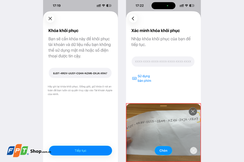 Nhập khóa khôi phục