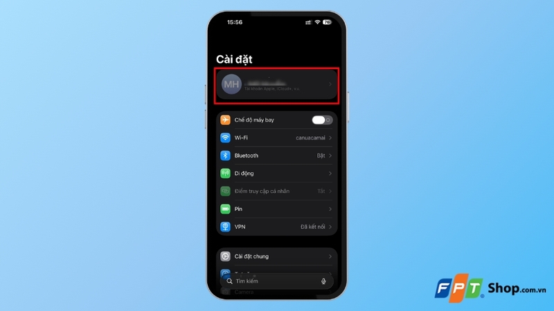 mục Apple ID ở đầu trang Cài đặt bị làm mờ
