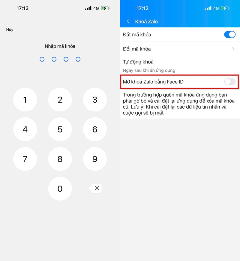 Cách khóa ứng dụng Zalo bằng vân tay hoặc khuôn mặt ảnh 3