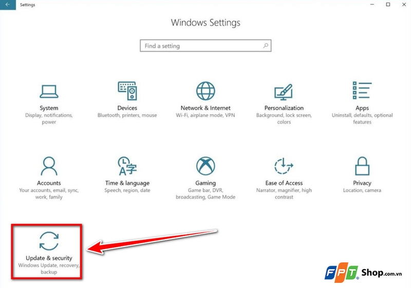 Mở phần Recovery trong Settings