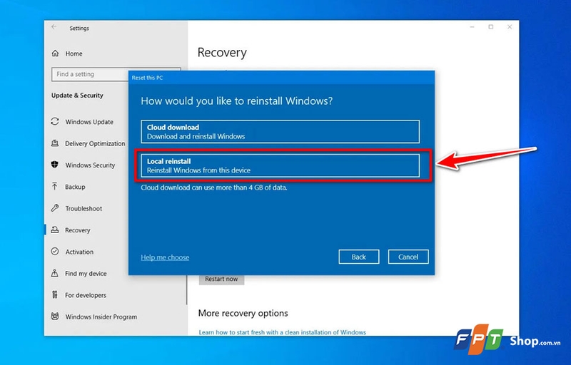 Bạn hãy chọn Local reinstall trong trường hợp kết nối Internet của bạn chậm