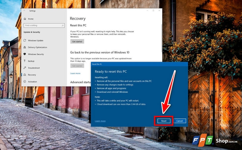 Kiểm tra lại các lựa chọn trước khi nhấn Reset