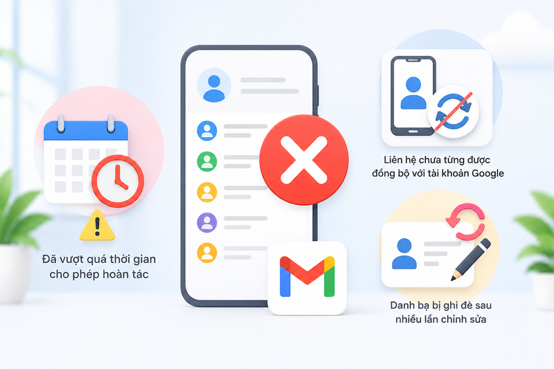 Những trường hợp không thể khôi phục danh bạ Gmail đã xóa