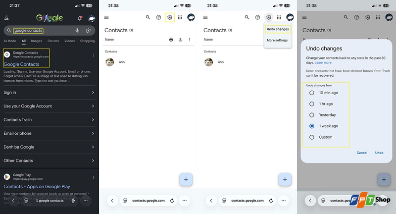 Cách khôi phục danh bạ Gmail đã xóa trên điện thoại