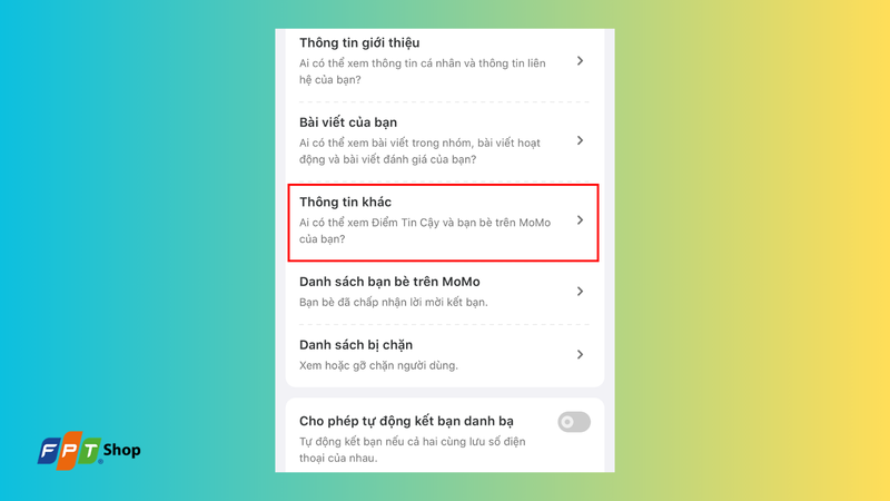 Chọn mục Thông tin khác