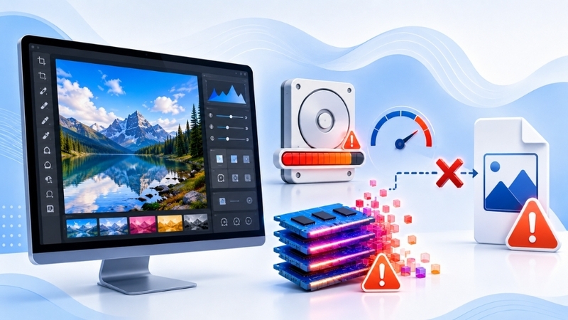 Thiếu dung lượng ổ cứng hoặc RAM