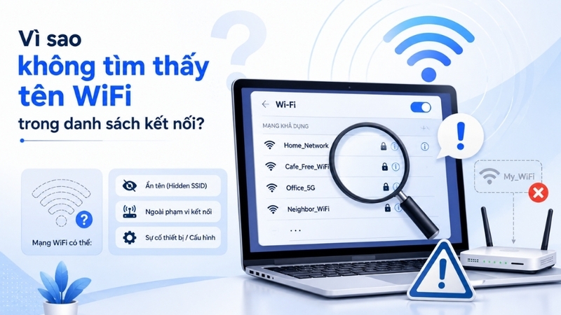 Vì sao không tìm thấy tên WiFi trong danh sách kết nối