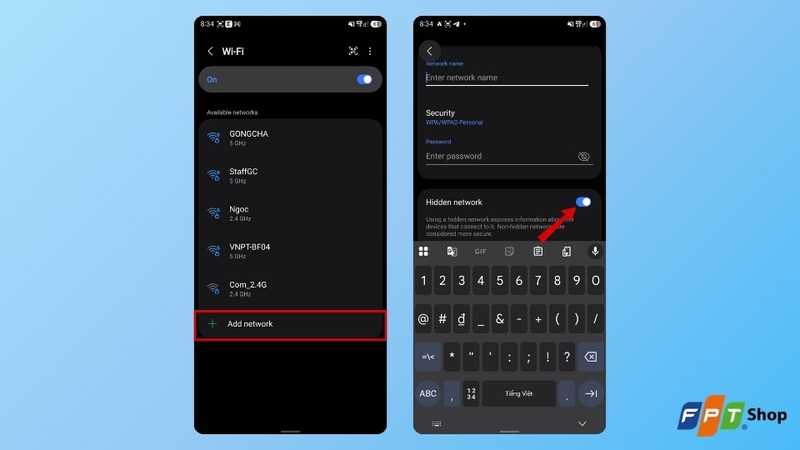Kết nối thủ công với mạng WiFi ẩn trên Android