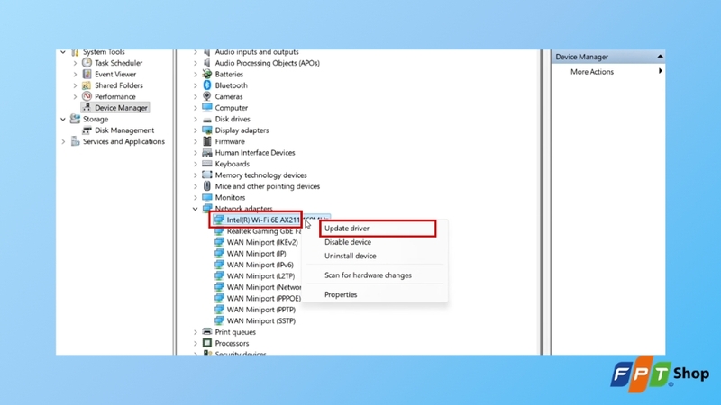 Cập nhật hoặc cài đặt lại driver WiFi
