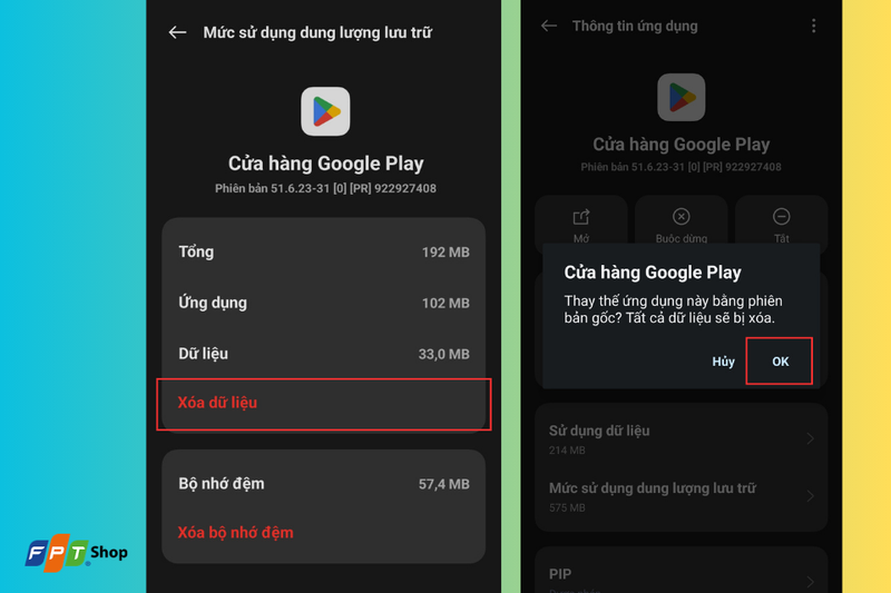 Nhấn Xóa dữ liệu