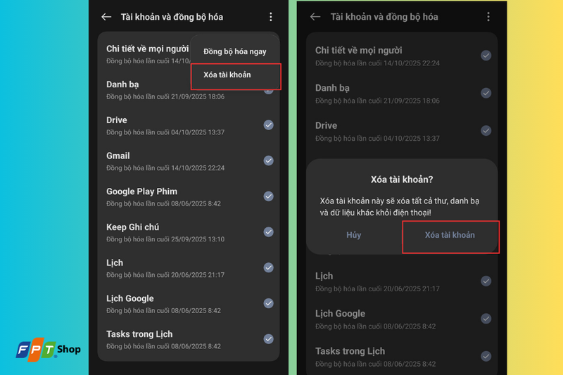 Nhấn Xóa tài khoản