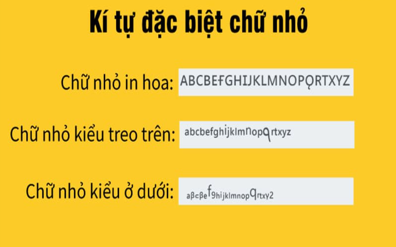 Các loại kí tự chữ nhỏ phổ biến