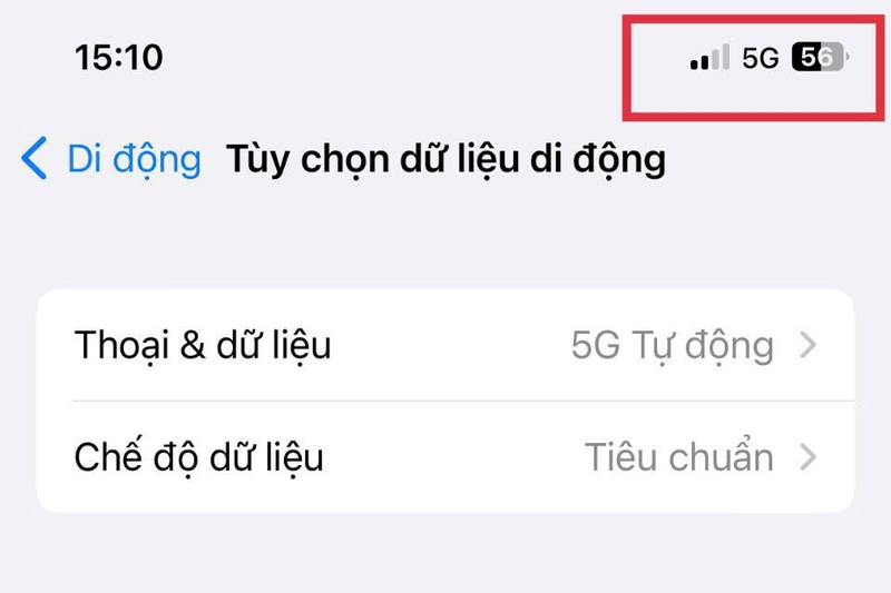 Biểu tượng 5G xuất hiện khi kết nối thành công