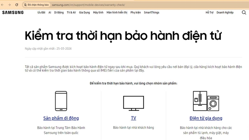 kích hoạt bảo hành samsung hình 8