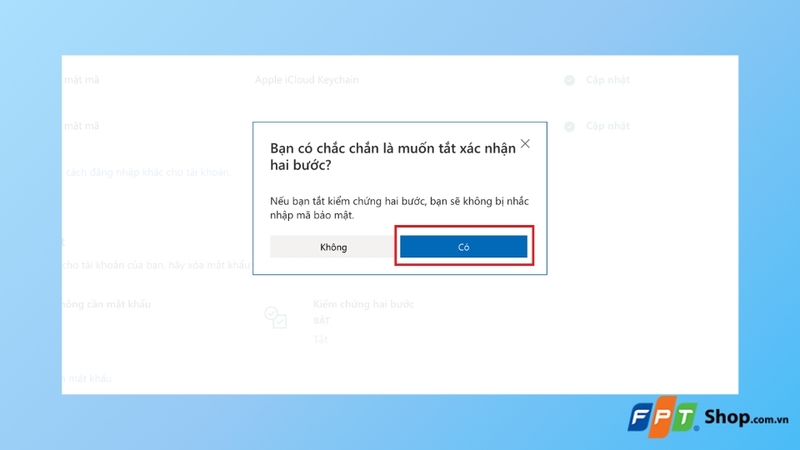 chọn Có (Yes) để hoàn tất