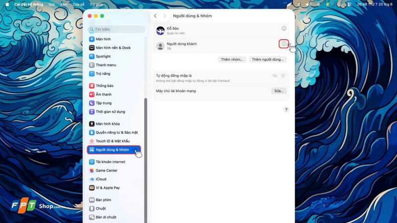 Bước 2: Truy cập cài đặt tài khoản Guest User