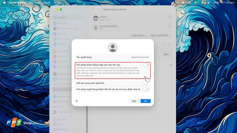 Bước 3: Bật tài khoản Guest trên macOS