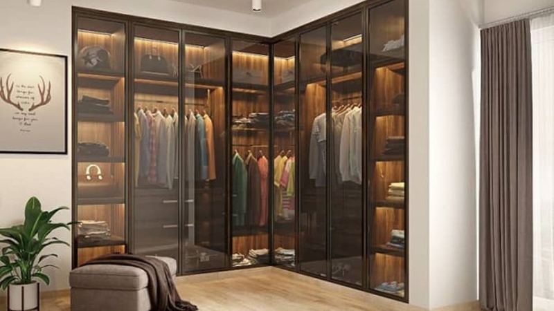 Tủ quần áo âm tường nhôm kính