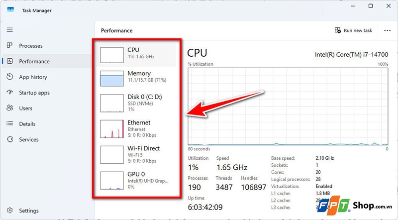 Sau đó, bạn hãy chọn CPU để xem