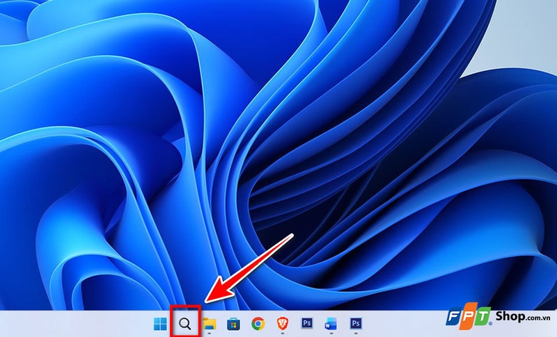 Bạn nhấn vào biểu tượng Search trên thanh Taskbar