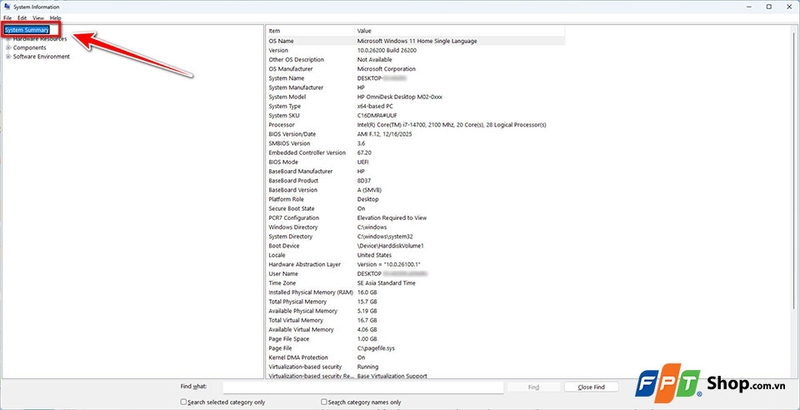 Bạn chọn mục System Summary