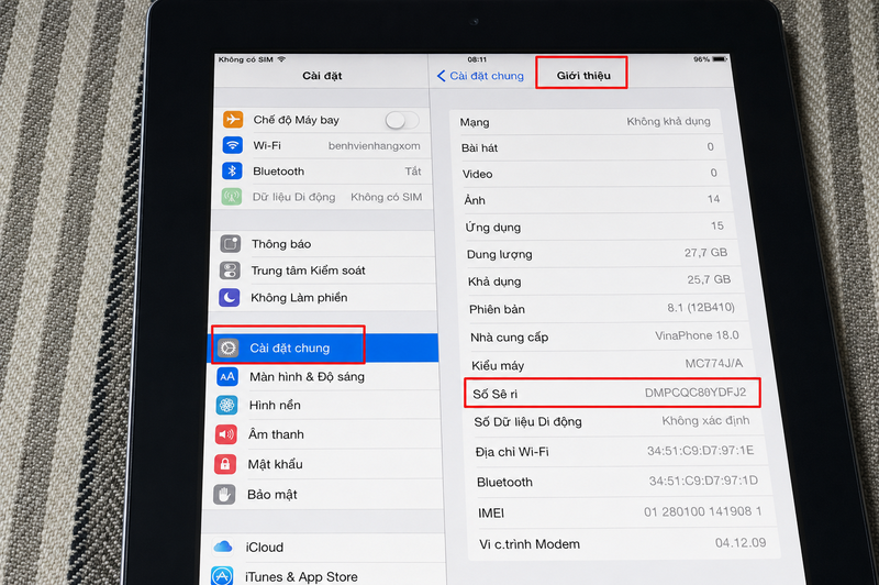 Kiểm tra số serial của iPad