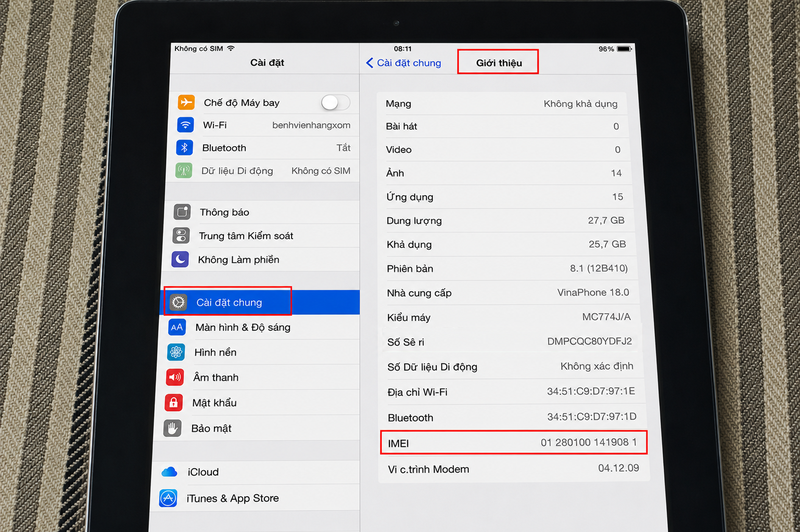 Kiểm tra IMEI đối với iPad Cellular