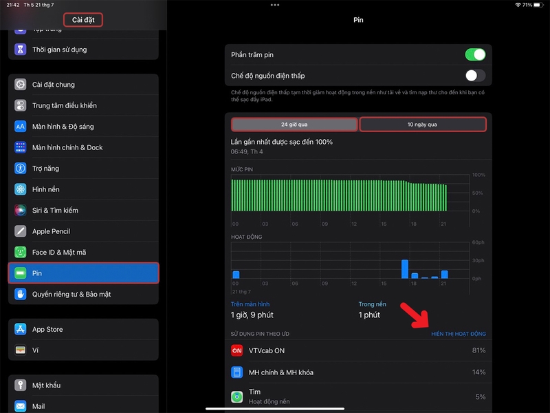 Kiểm tra pin iPad