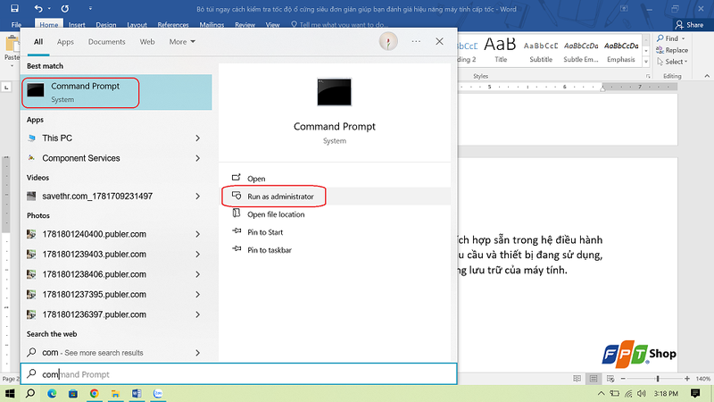 Bước 1: Mở Command Prompt bằng quyền Administrator.