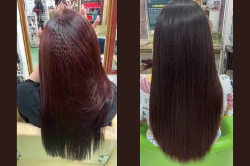 Tóc dài thẳng bấm phồng chân tóc