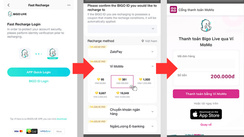 Cách nạp tiền để đổi sang Kim cương Bigo 3