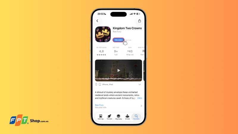 Nhấn vào nút hiển thị giá để mua game