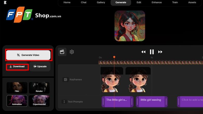 Nhấn “Generate Video” để Krea AI tạo thước phim