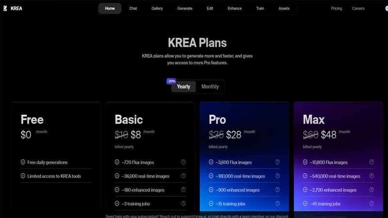 Krea AI cung cấp cả phiên bản miễn phí và trả phí