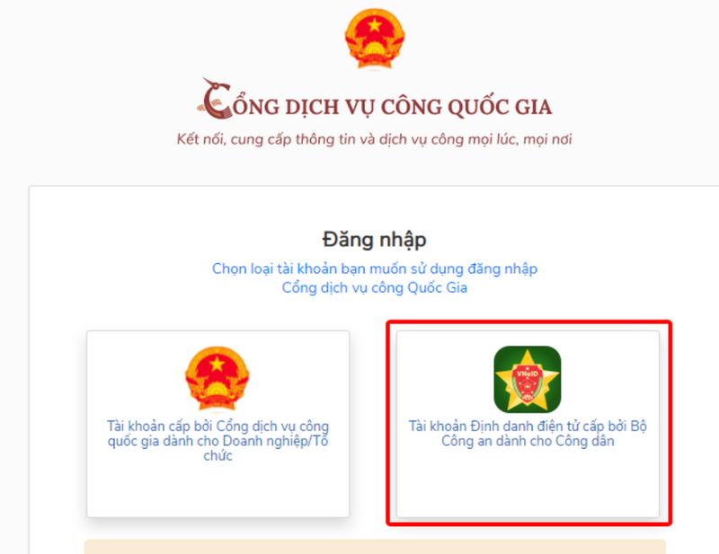 Đăng nhập bằng Tài khoản Định danh điện tử
