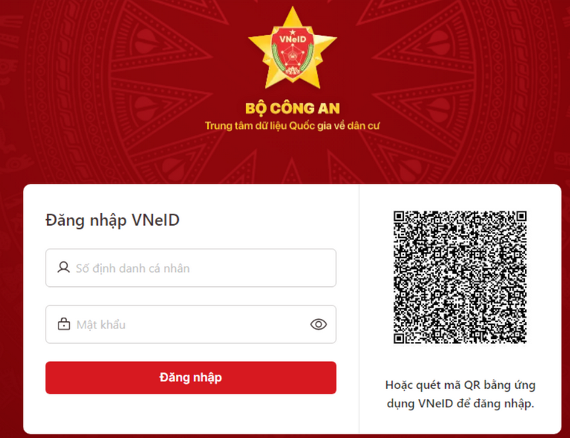 Nhập thông tin số định danh và mật khẩu