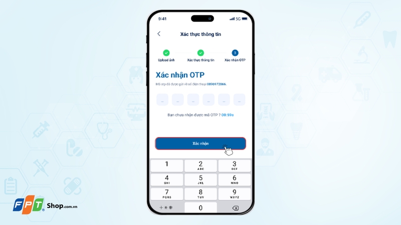 Nhập mã OTP được hệ thống gửi về điện thoại để hoàn tất bước xác thực