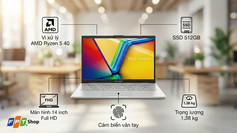 laptop ASUS cho sinh viên tốt nhất 2026 - Laptop ASUS Vivobook Go E1404FA-EB012W
