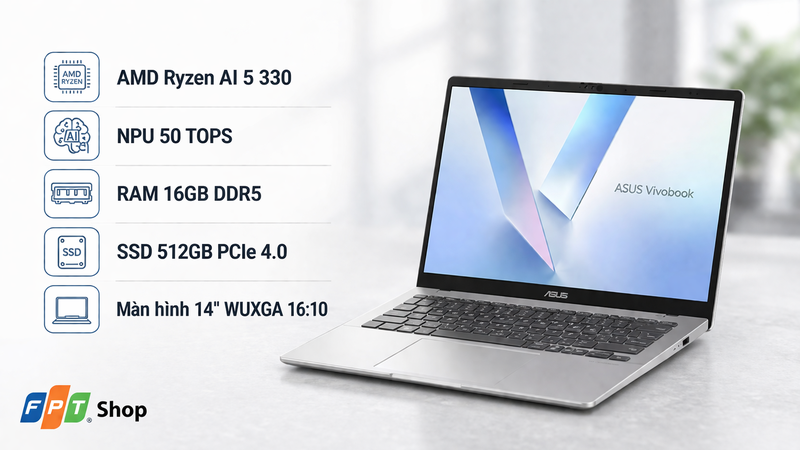 Laptop Asus 14 inch 2026 tốt nhất tại FPT Shop - asus vivobook 14 m1407ka ly849w r5 330