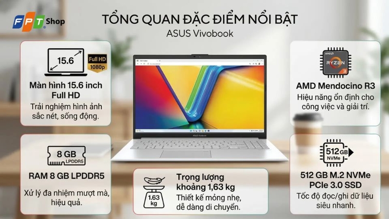 Gợi ý các mẫu laptop cho sinh viên Luật 2026 - Laptop ASUS Vivobook Go 15 E1504FA-BQ1105W