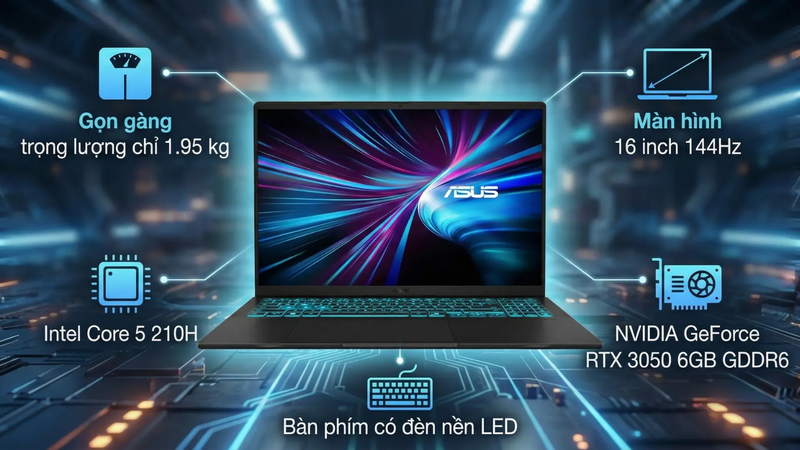 Asus Vivobook Gaming V3607VJ-RP071W nổi bật với màn hình 16 inch độ phân giải WUXGA chất lượng cao